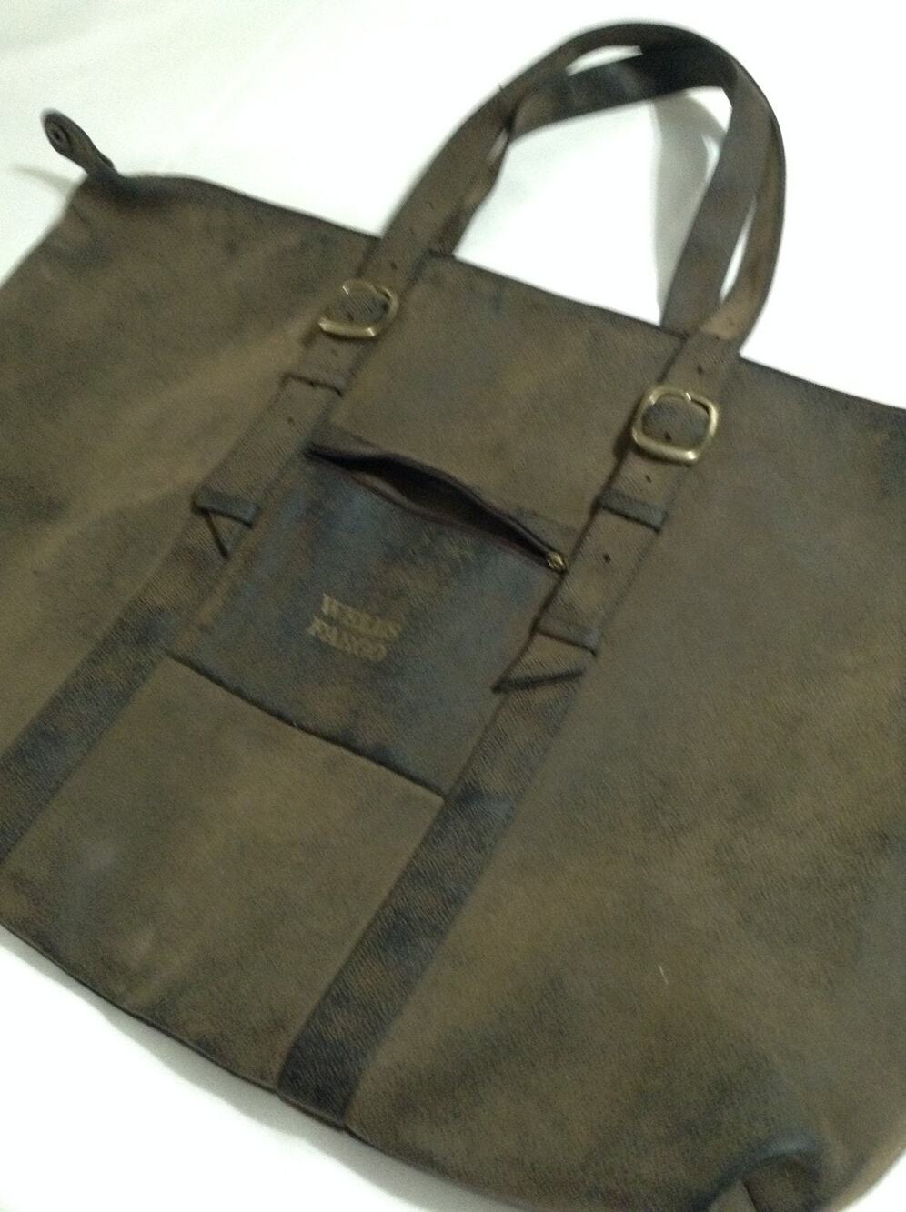 Wells Fargo R-Bag Tote Briefcase Distress Brown Faux Leather Shoulder Bag Large